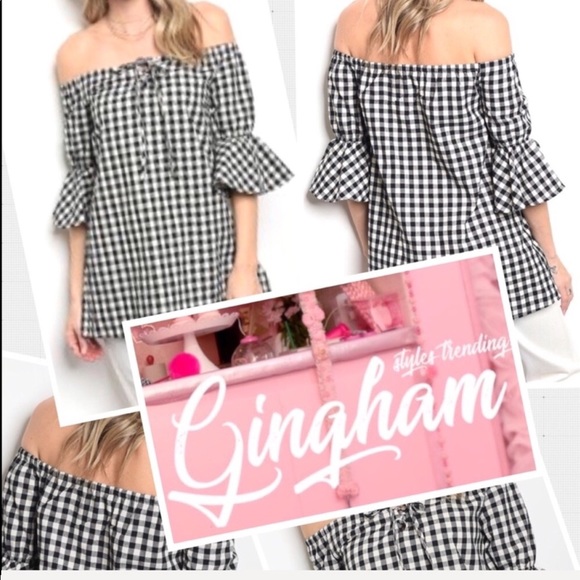 🖤Off the shoulder black and white checked top New - Picture 2 of 8